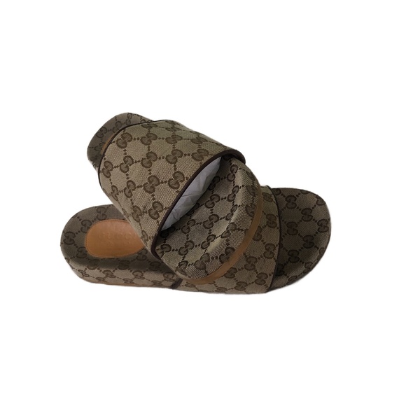 Gucci GG Monogram Canvas Platform Slide Sandals Brown Size 45 COA main image 6